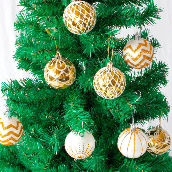 Gouden kerstballen met handbeschildering – set van 30, 6 cm