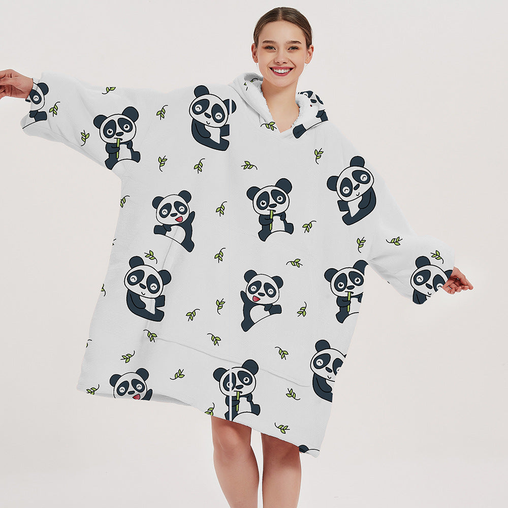Oversized hoodie deken met capuchon en print