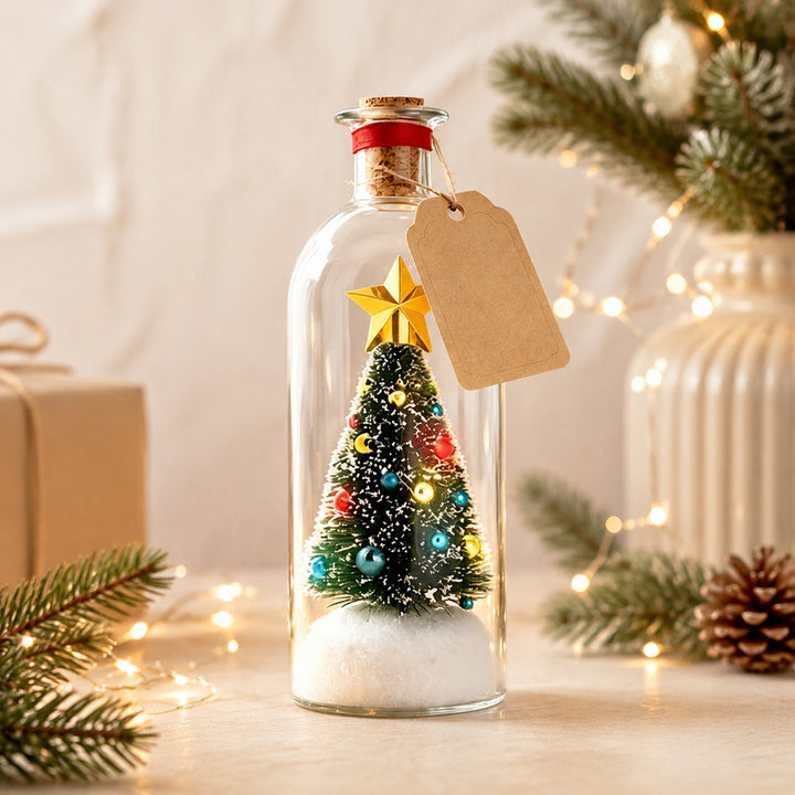 Mini kerstboom in fles met lichtjes