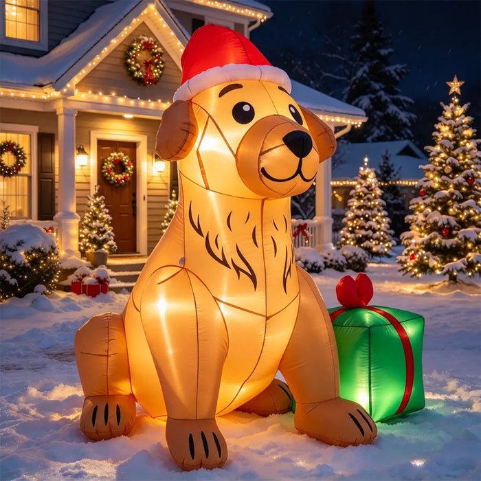 Warmtewereld Opblaasbare golden retriever 152 cm met kerstmuts