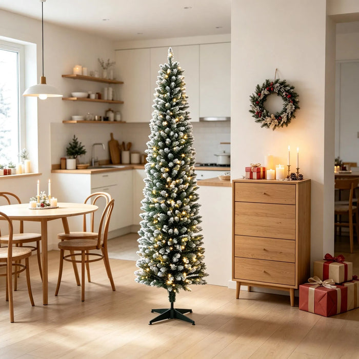 Warmtewereld Smalle kerstboom 183 cm met witte puntjes en 170 leds