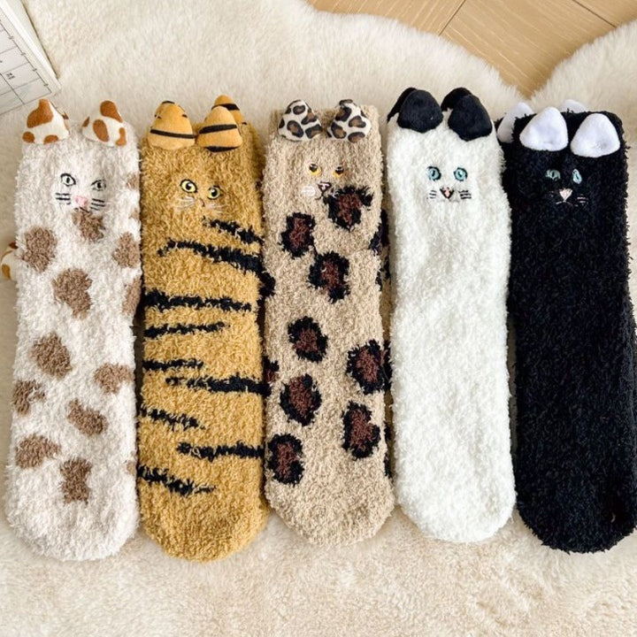 Fleecesokken met kattenoortjes en staart