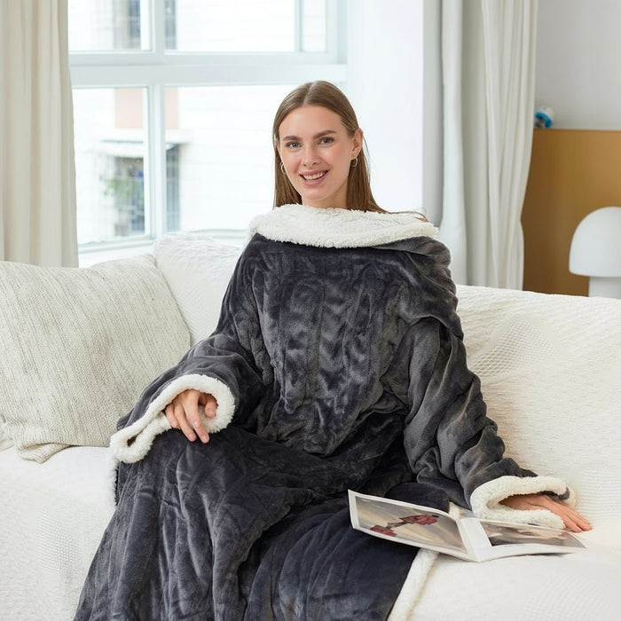 Warmtewereld™ Verwarmde deken met mouwen en voetenzak van sherpa fleece