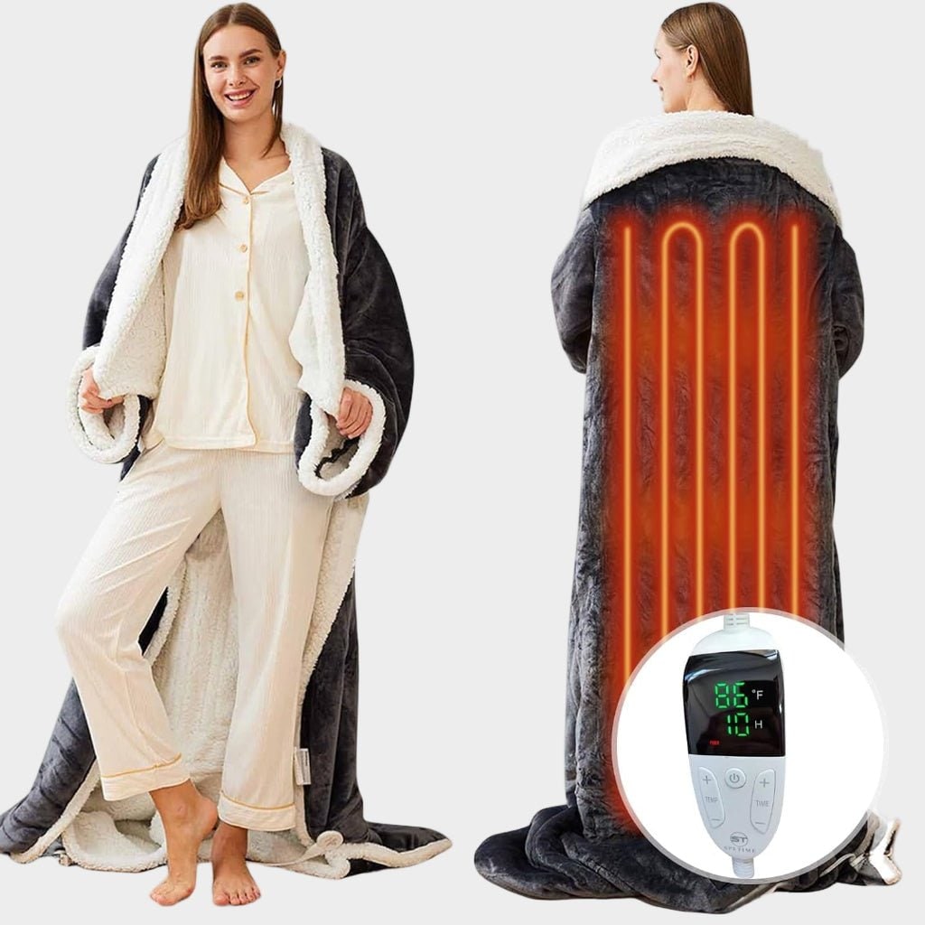 Warmtewereld™ Verwarmde deken met mouwen en voetenzak van sherpa fleece