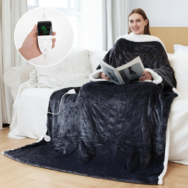 Warmtewereld™ Verwarmde deken met mouwen en voetenzak van sherpa fleece