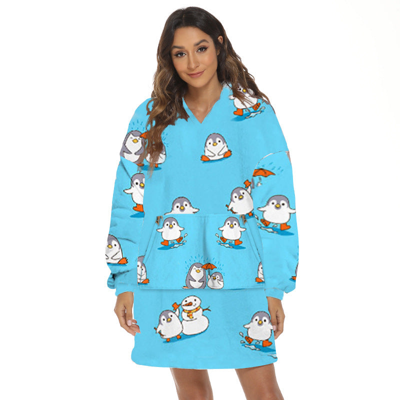 Oversized hoodie deken met capuchon en print