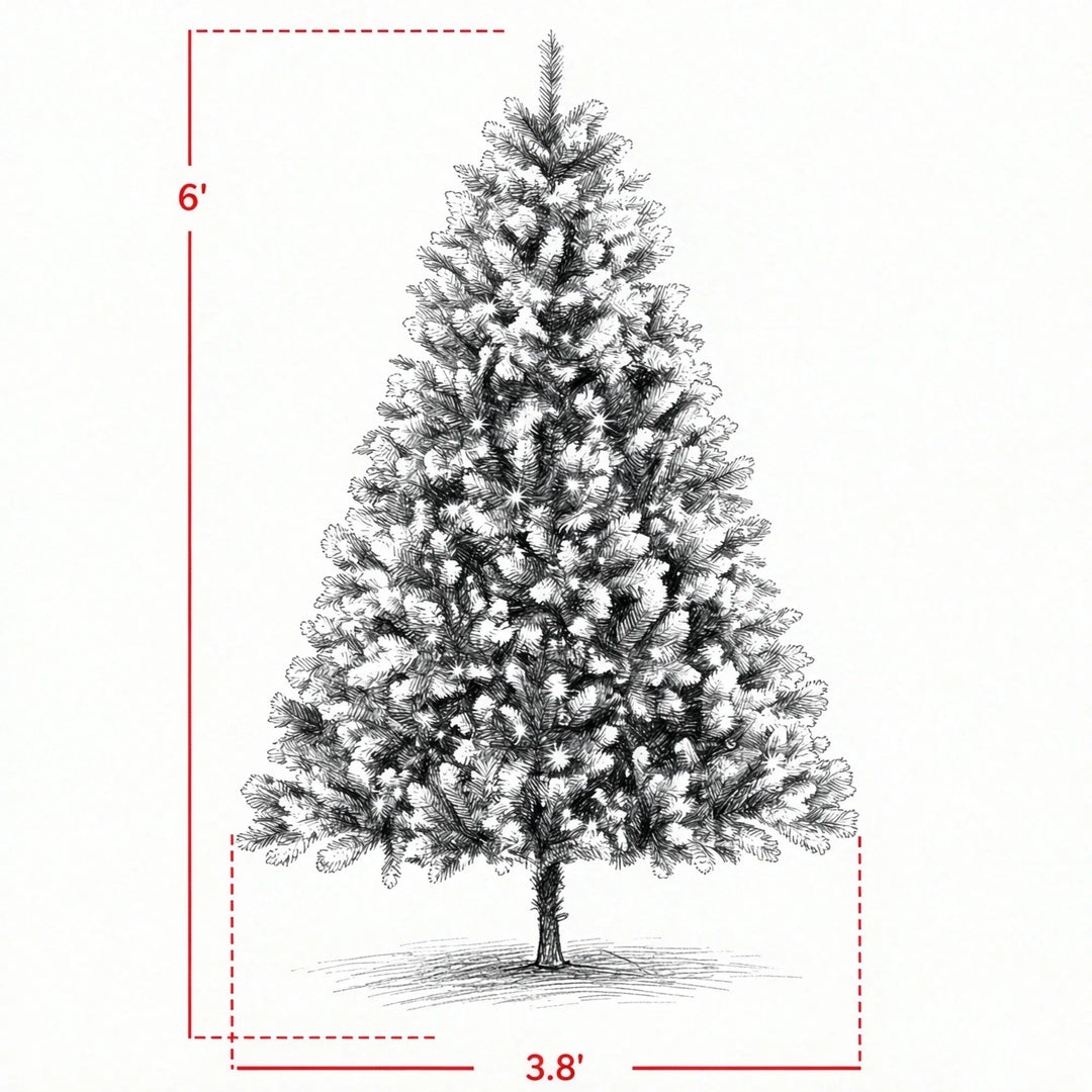Volle kerstboom met witte puntjes en lichtjes