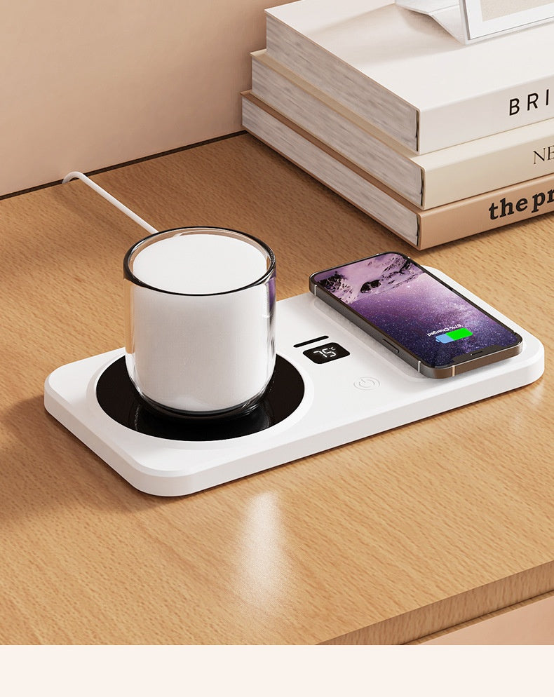 Platte bekerwarmer met draadloze telefoonlader