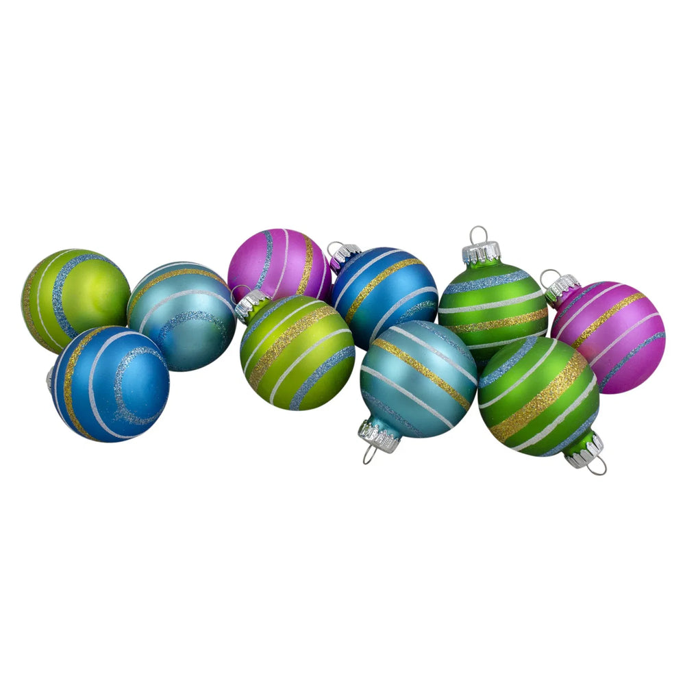 Tien gekleurde matglazen kerstballen