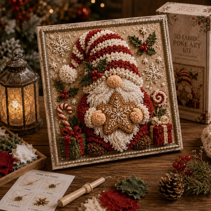 3D stoffen kerstplaatje met sneeuwpop in lijst