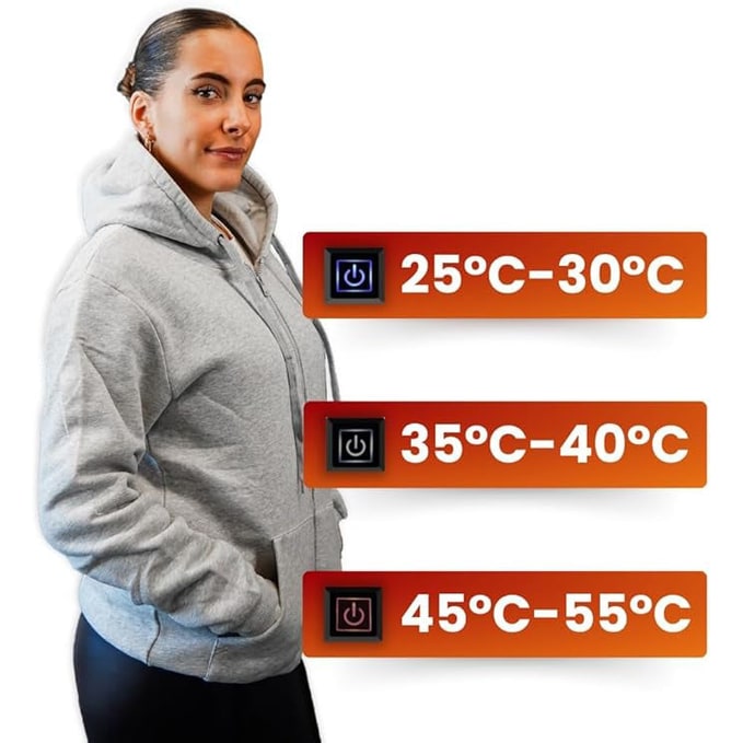 Warmtewereld™ Verwarmde hoodie met rits, capuchon en USB-warmtezones