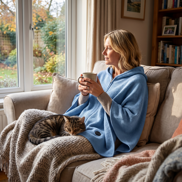 Warmtewereld™ Verwarmde omslagdoek met capuchon en rits, warm in 15 tellen