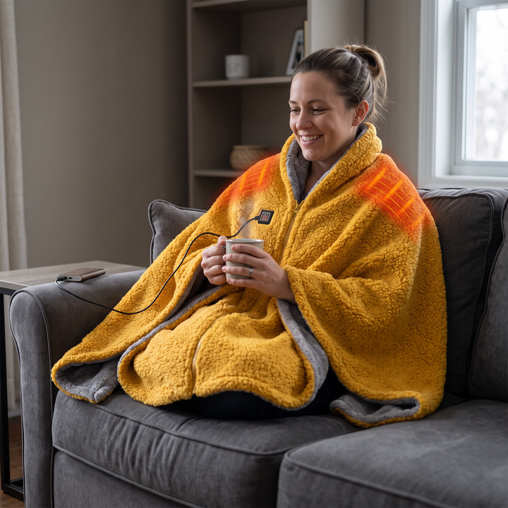 Warmtewereld™ USB-verwarmde sherpa plaid met drie standen en rits