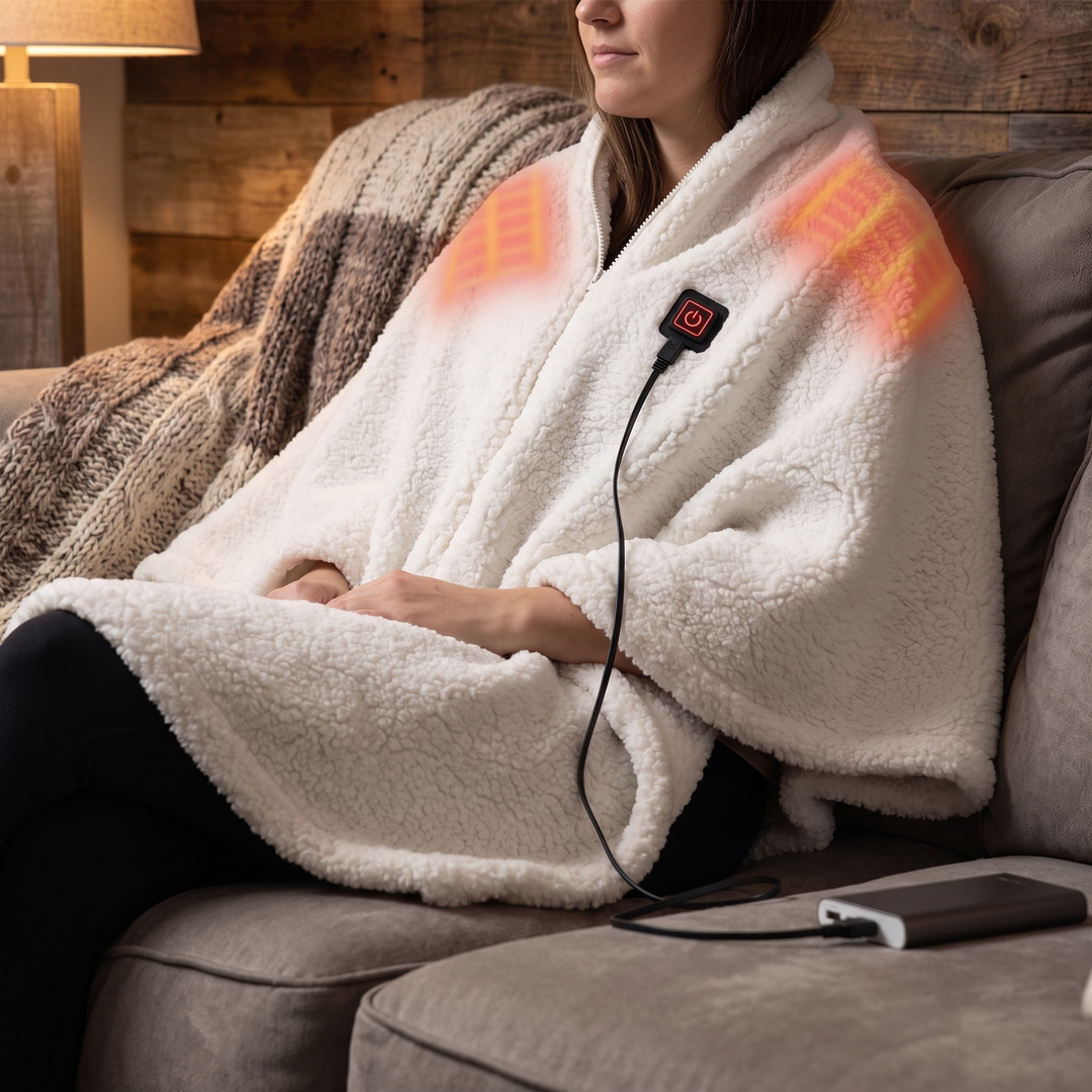 Warmtewereld™ USB-verwarmde sherpa plaid met drie standen en rits