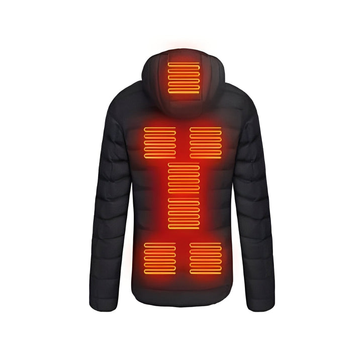 Warmtewereld™ Zwarte verwarmde jas met drie standen en ingebouwde USB