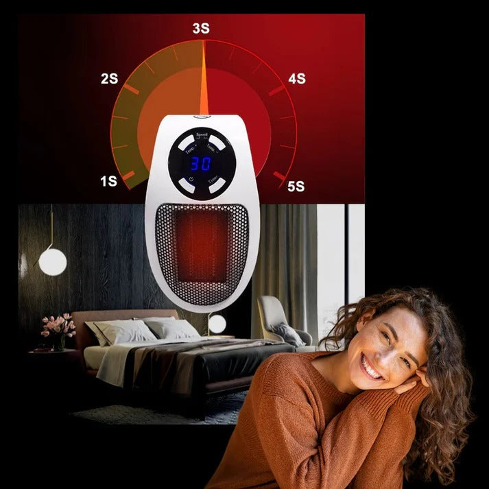 Warmtewereld™ Mini stopcontactkachel met display, timer en draaistekker