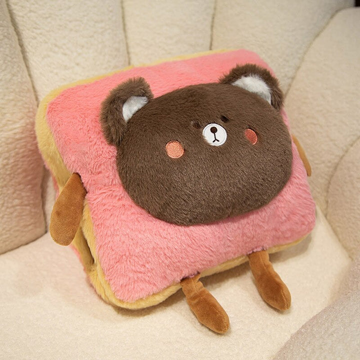 Warmtewereld™ Zachte pluche handwarmer als toast met schattig dier