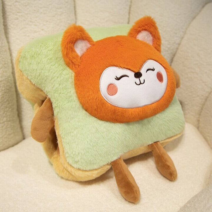 Warmtewereld™ Zachte pluche handwarmer als toast met schattig dier