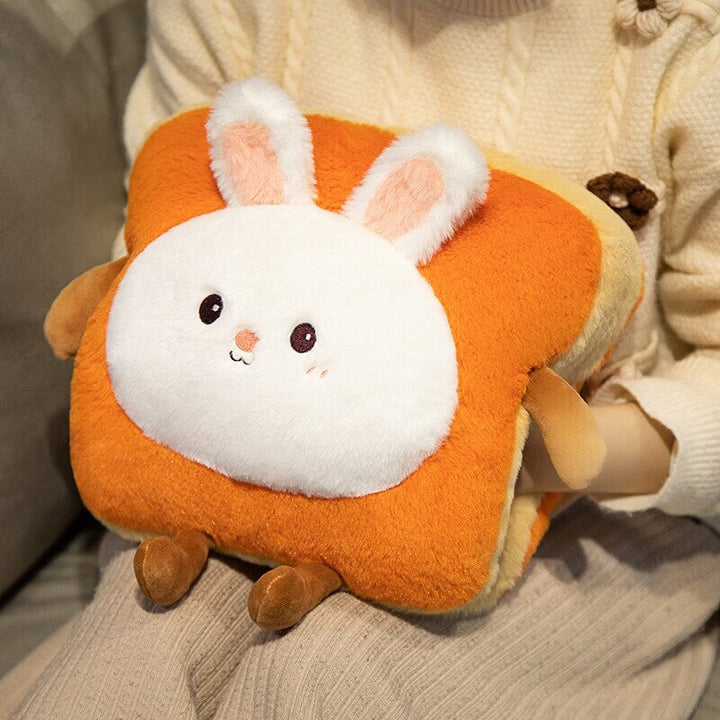 Warmtewereld™ Zachte pluche handwarmer als toast met schattig dier