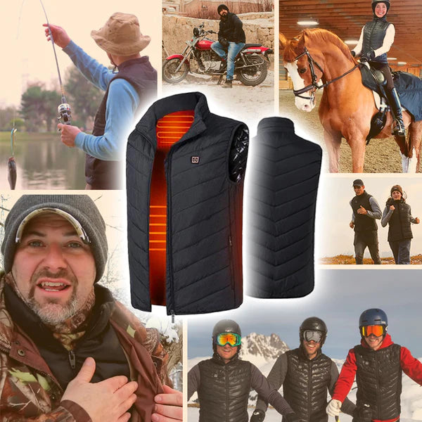 Warmtewereld™ Verwarmde bodywarmer van wind- en waterdicht nylon met nekwarmte