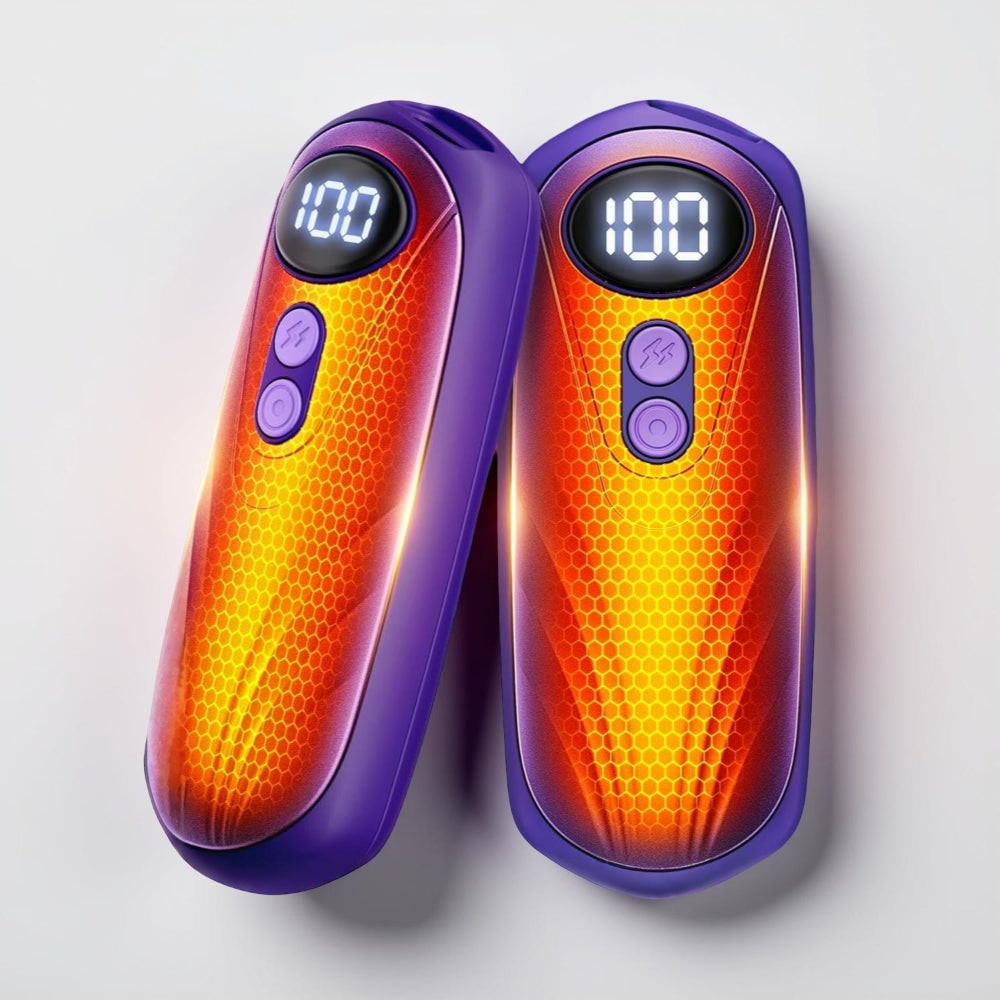 Warmtewereld™ Oplaadbare handwarmers met led en vijf warmtestanden, set van 2