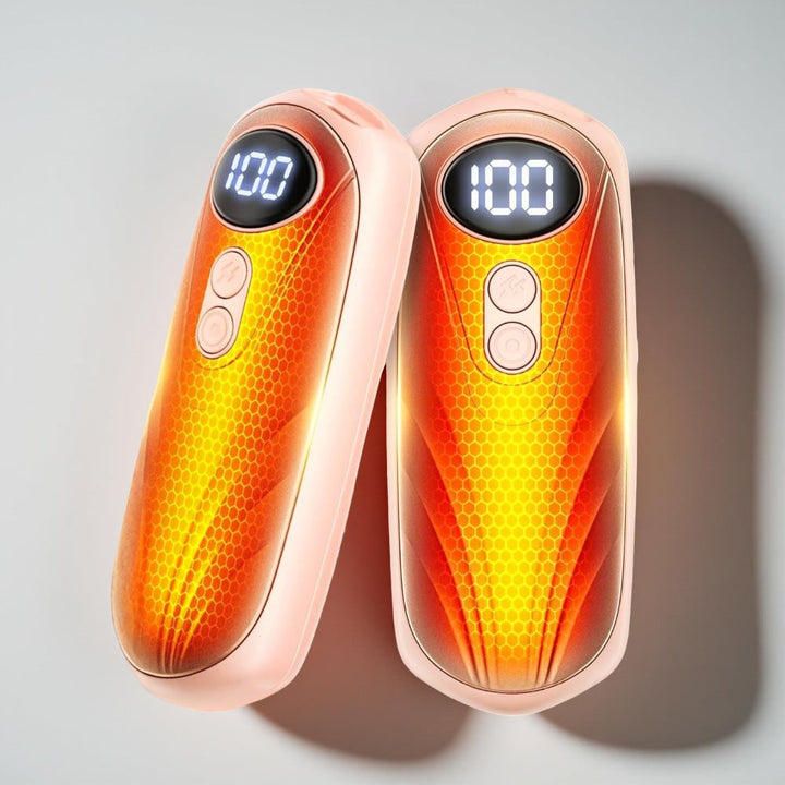 Warmtewereld™ Oplaadbare handwarmers met led en vijf warmtestanden, set van 2