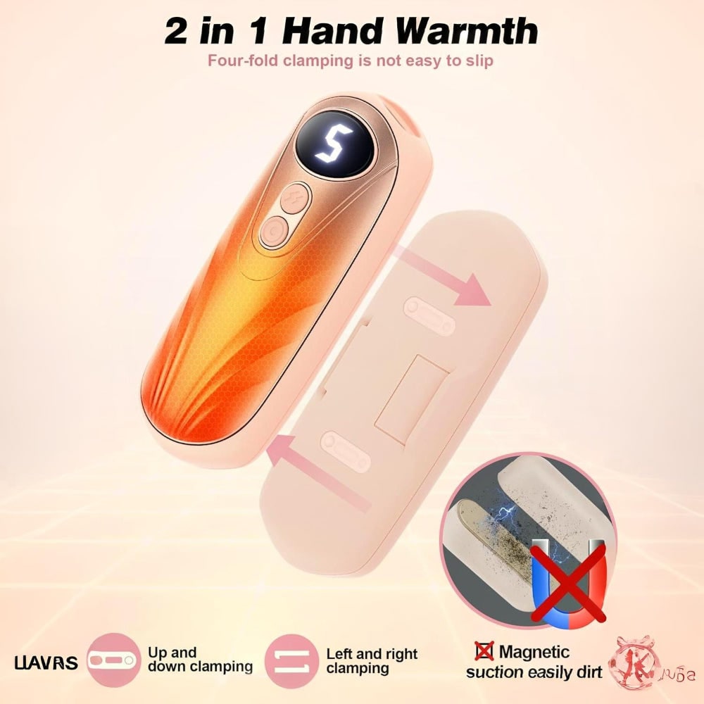 Warmtewereld™ Oplaadbare handwarmers met led en vijf warmtestanden, set van 2