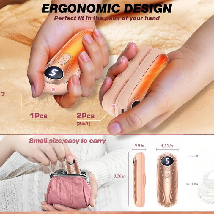 Warmtewereld™ Oplaadbare handwarmers met led en vijf warmtestanden, set van 2