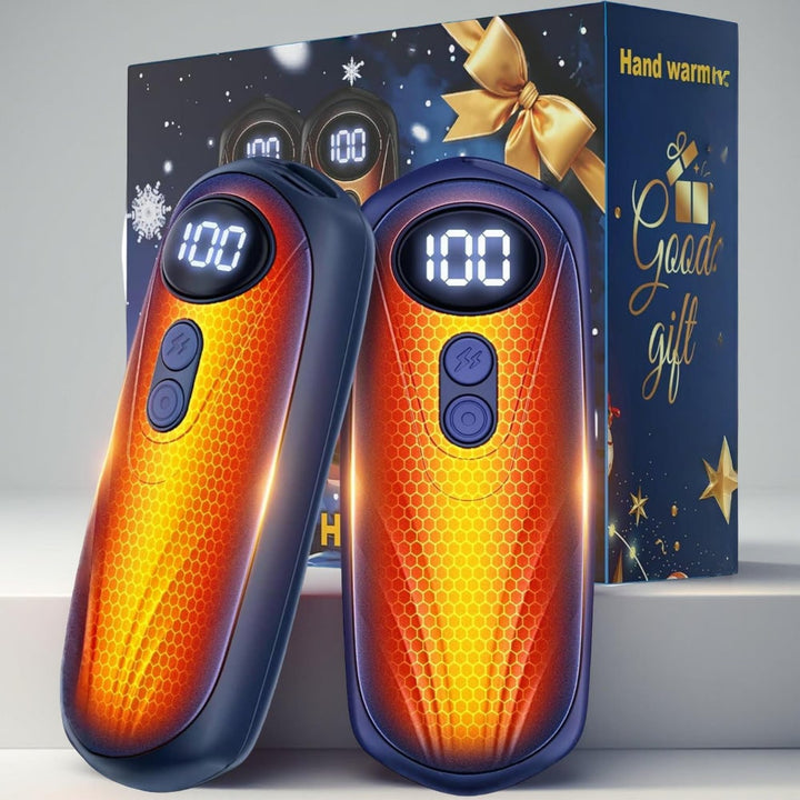 Warmtewereld™ Oplaadbare handwarmers met led en vijf warmtestanden, set van 2