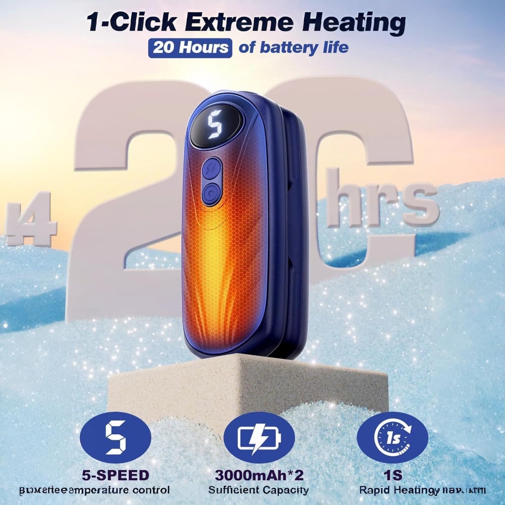 Warmtewereld™ Oplaadbare handwarmers met led en vijf warmtestanden, set van 2