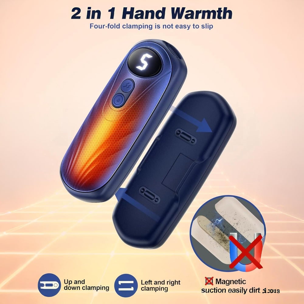 Warmtewereld™ Oplaadbare handwarmers met led en vijf warmtestanden, set van 2