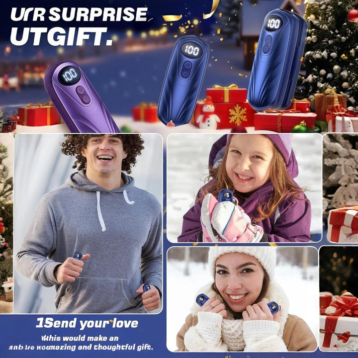 Warmtewereld™ Oplaadbare handwarmers met led en vijf warmtestanden, set van 2