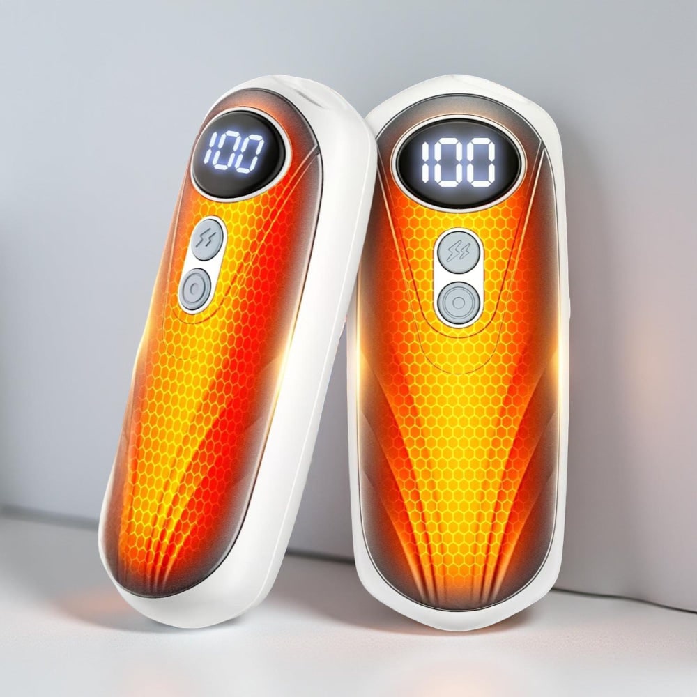 Warmtewereld™ Oplaadbare handwarmers met led en vijf warmtestanden, set van 2